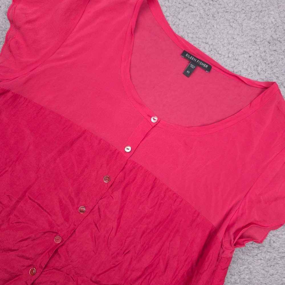 Eileen Fisher Silk Button Down Top‎ Blouse Short Sleeve Pink XS